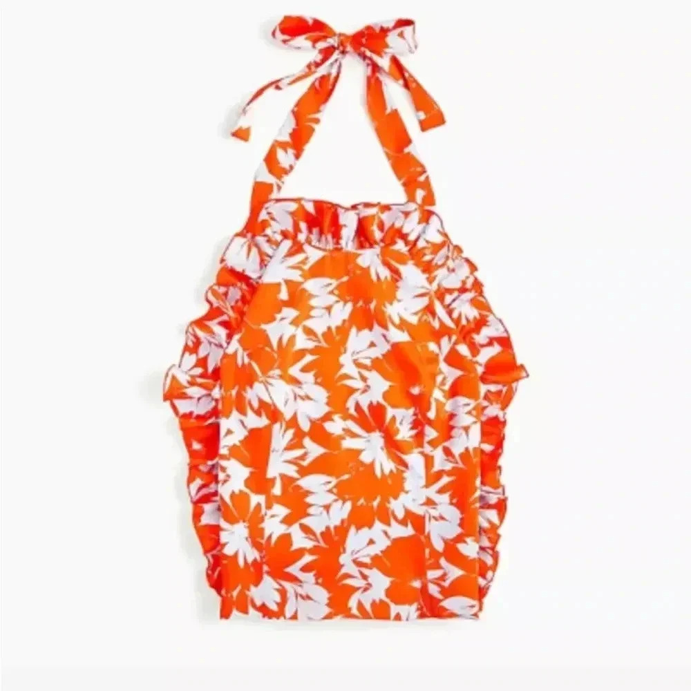 Floral Halter Top - Orange and White